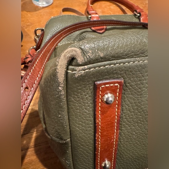 👜 Dooney & Bourke Pebble Leather Dome Satchel (Olive/Russet) purse handbag as is - Picture 14 of 16